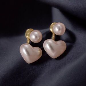Elegant White Faux Pearl Heart Pendant Earrings Faux Fashion Jewelry‎